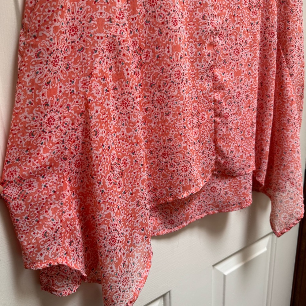 FEVER Sleeveless Coral Peach Orange Medallion Mandala Print Top women size Large - Picture 9 of 16
